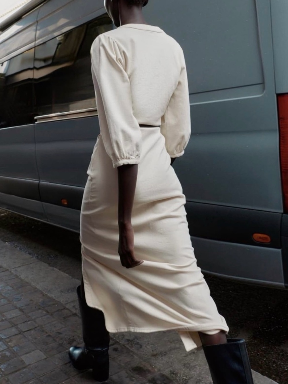 Zara Cream Button-Front Maxi Dress with Puff Sleeves - Picture 6 of 7